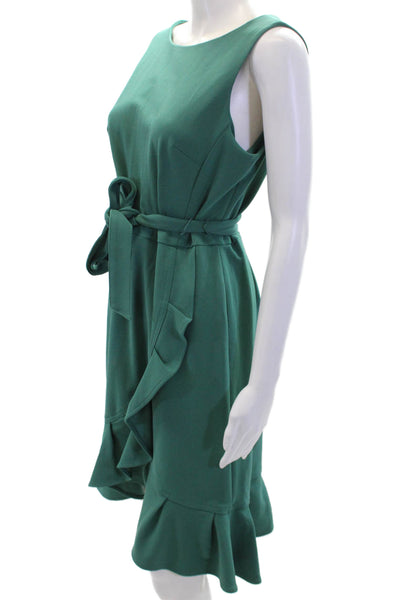 Calvin Klein Womens Sleeveless Ruffle Hem A-Line Belted Dress Green Size 10