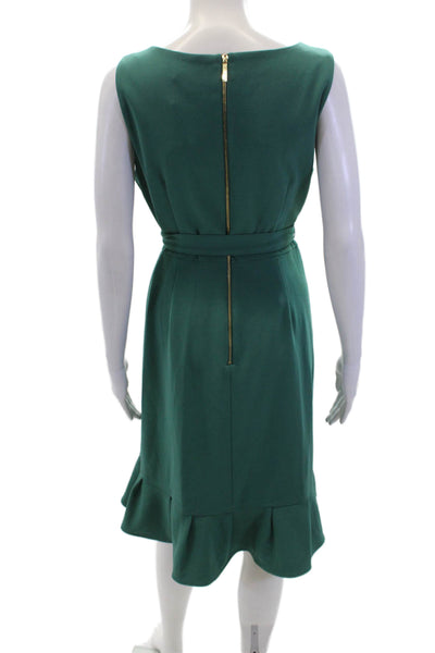 Calvin Klein Womens Sleeveless Ruffle Hem A-Line Belted Dress Green Size 10