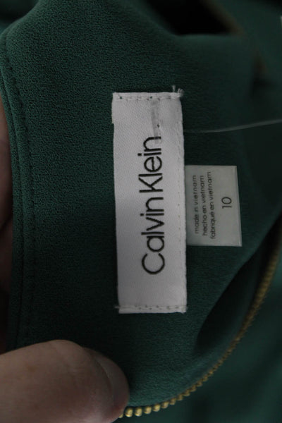 Calvin Klein Womens Sleeveless Ruffle Hem A-Line Belted Dress Green Size 10