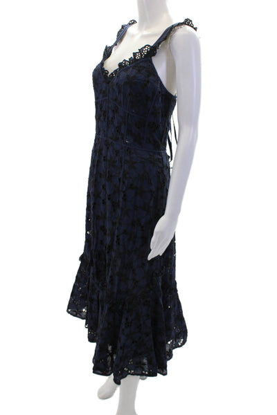Rebecca Taylor Womens Sleeveless V Neck Floral Embroidered Dress Navy Size 12