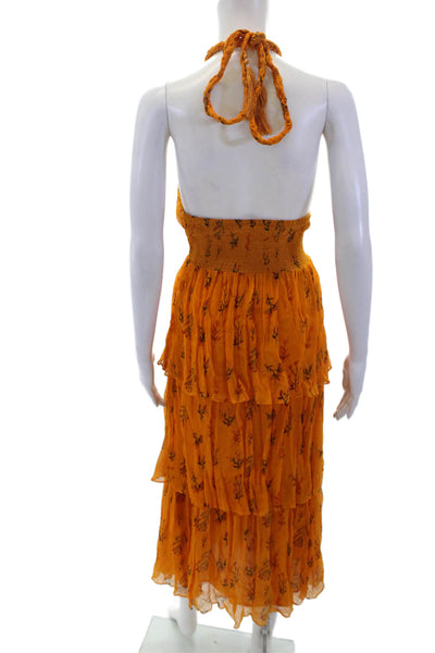Guapa Womens Open Back Halter V Neck Floral Midi Dress Brown Size 12