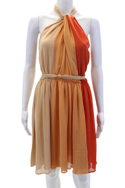 French Connection Womens Sleeveless Belted Colorblock Dress Brown Orange Size 6