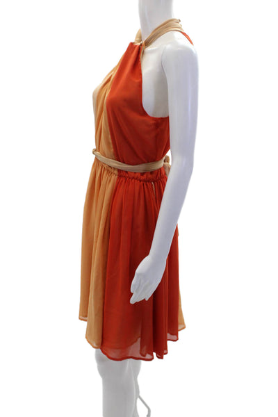 French Connection Womens Sleeveless Belted Colorblock Dress Brown Orange Size 6