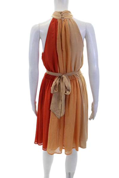 French Connection Womens Sleeveless Belted Colorblock Dress Brown Orange Size 6