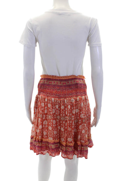 Anthropologie Womens Smocked Waistband Floral A Line Skirt Red White Size Large