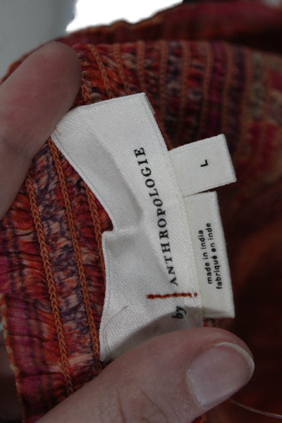 Anthropologie Womens Smocked Waistband Floral A Line Skirt Red White Size Large