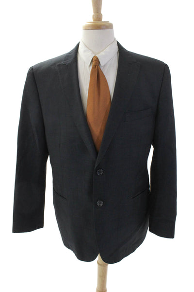Tiglio Mens Plaid Two Button Wide Lapel Blazer Jacket Black Size 44 Regular