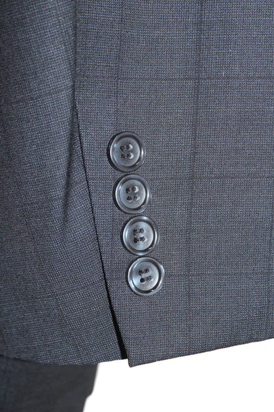 Tiglio Mens Plaid Two Button Wide Lapel Blazer Jacket Black Size 44 Regular
