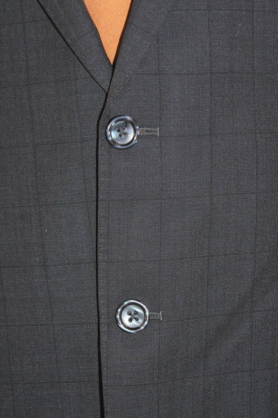 Tiglio Mens Plaid Two Button Wide Lapel Blazer Jacket Black Size 44 Regular