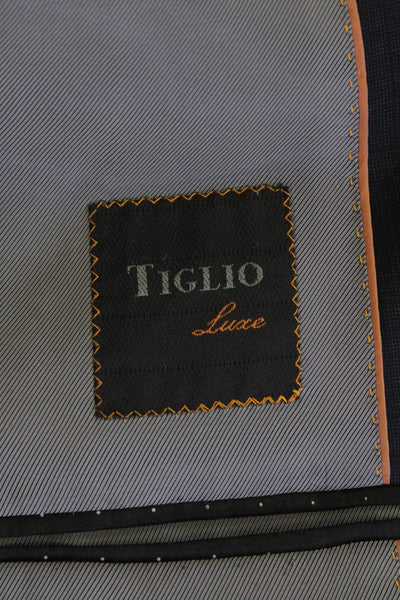 Tiglio Mens Plaid Two Button Wide Lapel Blazer Jacket Black Size 44 Regular