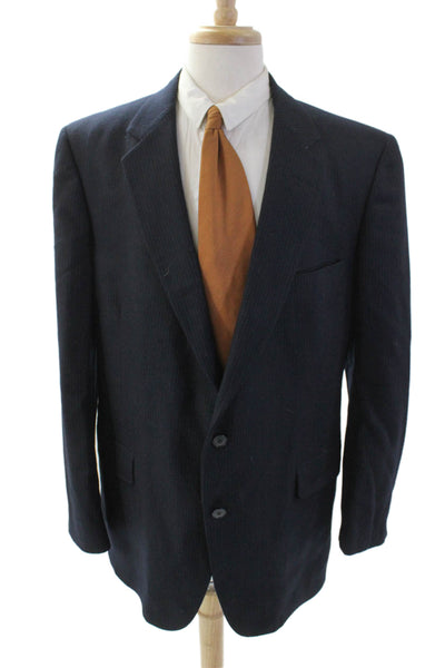 Allyn Saint George Mens Pinstriped Two Button Blazer Navy Blue Wool Size 42