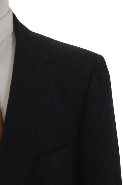 Allyn Saint George Mens Pinstriped Two Button Blazer Navy Blue Wool Size 42