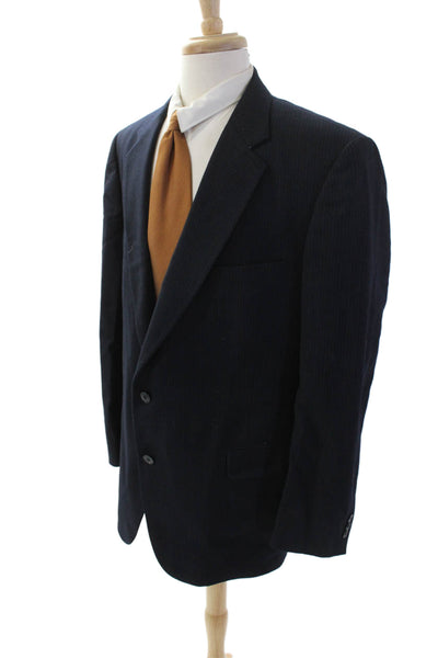 Allyn Saint George Mens Pinstriped Two Button Blazer Navy Blue Wool Size 42