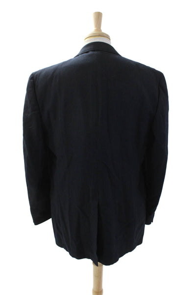 Allyn Saint George Mens Pinstriped Two Button Blazer Navy Blue Wool Size 42