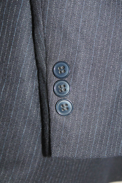 Allyn Saint George Mens Pinstriped Two Button Blazer Navy Blue Wool Size 42