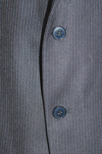 Allyn Saint George Mens Pinstriped Two Button Blazer Navy Blue Wool Size 42