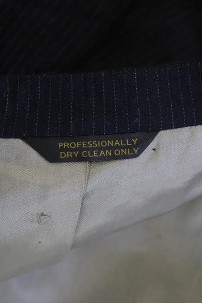 Allyn Saint George Mens Pinstriped Two Button Blazer Navy Blue Wool Size 42
