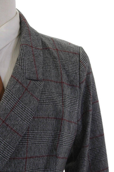 CeCe Womens Plaid Double Breasted Button Down Coat Black Red Size 12
