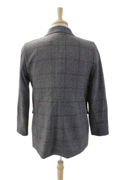 CeCe Womens Plaid Double Breasted Button Down Coat Black Red Size 12