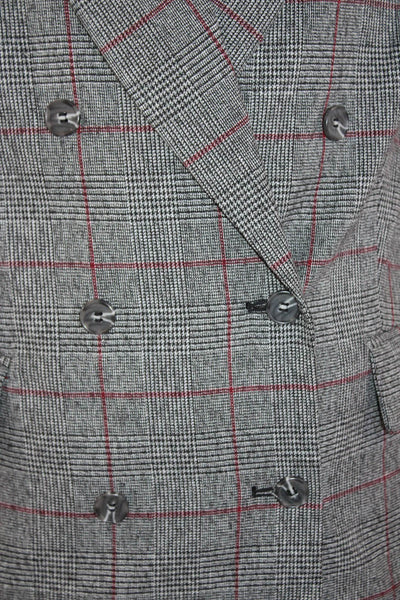 CeCe Womens Plaid Double Breasted Button Down Coat Black Red Size 12