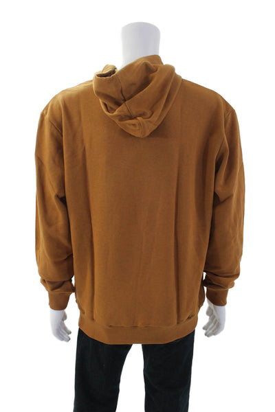 Balmain Men's Hood Long Sleeves Logo-Embossed Cotton Sweatshirt Brown Size S