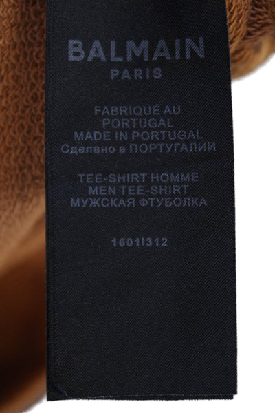 Balmain Men's Long Sleeves Hood Logo-Embossed Cotton Sweatshirt Brown Size XL