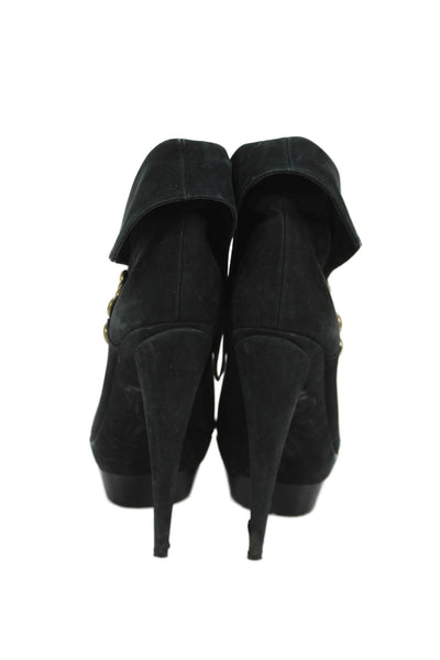 Rachel Zoe Womens Textured Slip On Fold Over Slip On Heeled Booties Black Size 7