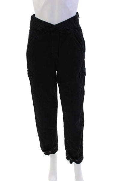 RtA Womens High Waisted Cross Waistband Tapered Ankle Jeans Black Size S