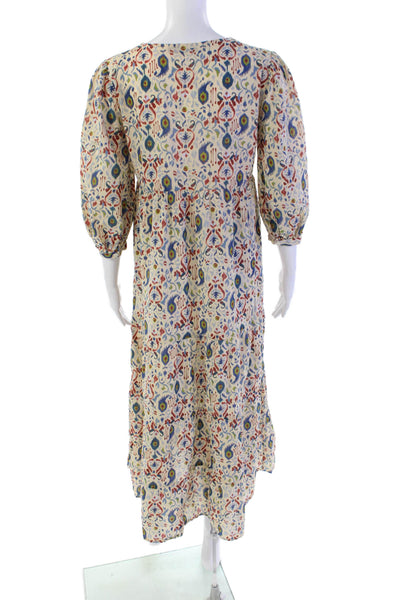 Zara Womens Cotton Peasant Sleeve V-Neck Tiered Maxi Dress Beige Size XS