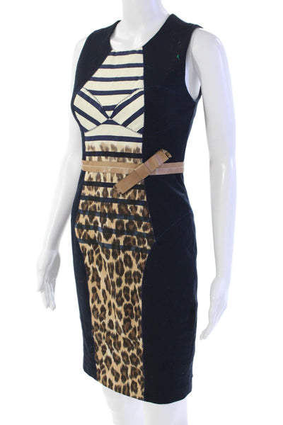 Tracy Reese Womens Cotton Striped Sleeveless Zippered Pencil Dress Blue Size 2