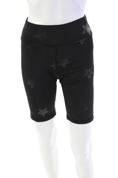 Terez Womens Star Print High Waisted Compression Athletic Shorts Black Size S