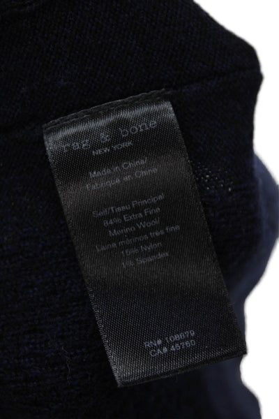 Rag & Bone Womens Merino Wool Textured Round Neck Pullover Sweater Blue Size S