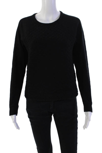 Rag & Bone Womens Quilted Pattern Round Neck Pullover Sweatshirt Black Size S