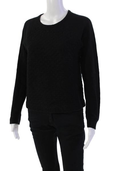 Rag & Bone Womens Quilted Pattern Round Neck Pullover Sweatshirt Black Size S