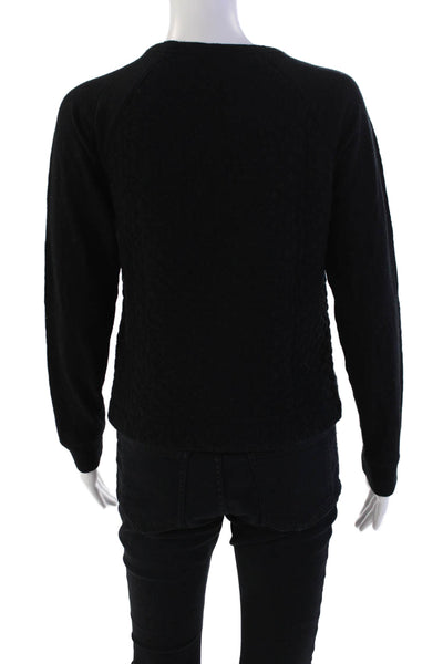 Rag & Bone Womens Quilted Pattern Round Neck Pullover Sweatshirt Black Size S