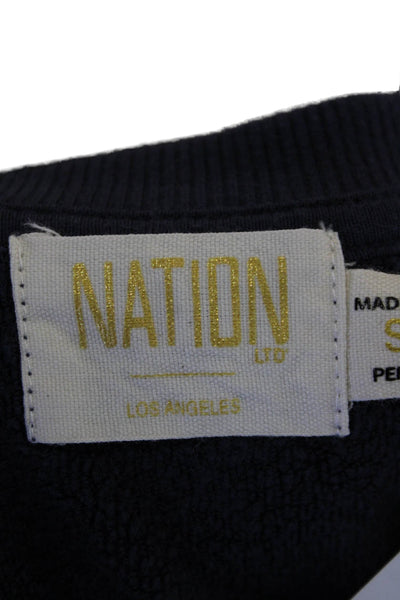 Nation LTD Womens Long Sleeve Crew Neck Sweatshirt Blue Cotton Size Small