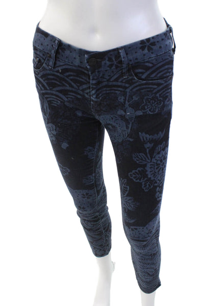 Mother Womens Cotton Floral Print Pocketed Skinny Jeans Dark Blue Size 27
