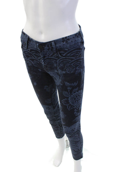 Mother Womens Cotton Floral Print Pocketed Skinny Jeans Dark Blue Size 27
