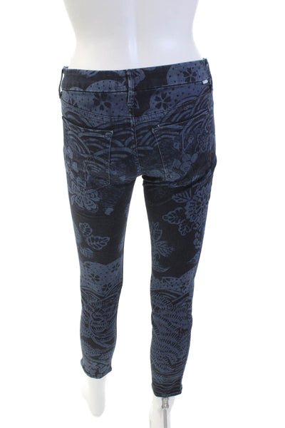Mother Womens Cotton Floral Print Pocketed Skinny Jeans Dark Blue Size 27