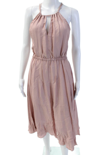 Milly Womens Textured Halter Lined Drop Waist Maxi Dress Pink Size M