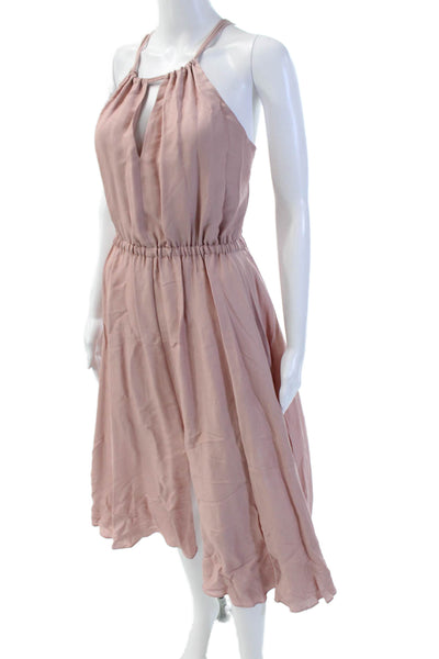 Milly Womens Textured Halter Lined Drop Waist Maxi Dress Pink Size M