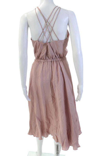 Milly Womens Textured Halter Lined Drop Waist Maxi Dress Pink Size M