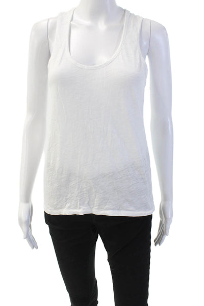 Goldie Womens Pima Cotton Heathered Round Neck Pullover Tank Top White Size S