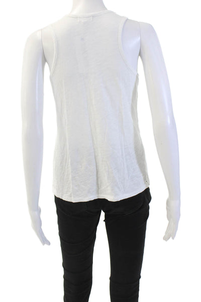 Goldie Womens Pima Cotton Heathered Round Neck Pullover Tank Top White Size S