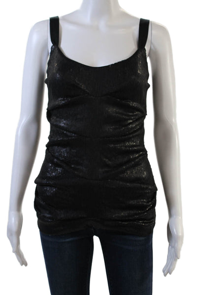 Nicole Miller Womens Back Zip Sleeveless V Neck Sequin Top Black Size Small