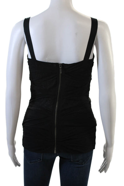 Nicole Miller Womens Back Zip Sleeveless V Neck Sequin Top Black Size Small