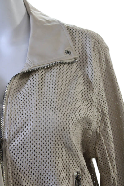 BLANKNYC Womens Front Zip Collared Laser Cut Faux Leather Jacket Brown Medium