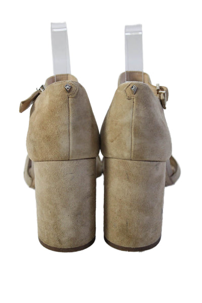 Sam Edelman Womens Block Heel Cross Ankle Strap Sandals Brown Suede Size 10