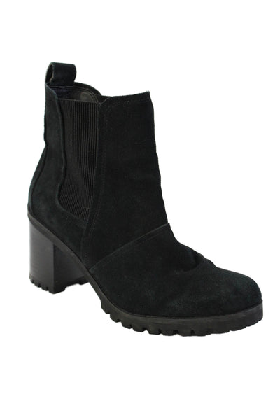 Ugg Womens Slip On Block Heel Round Toe Booties Black Suede Size 10