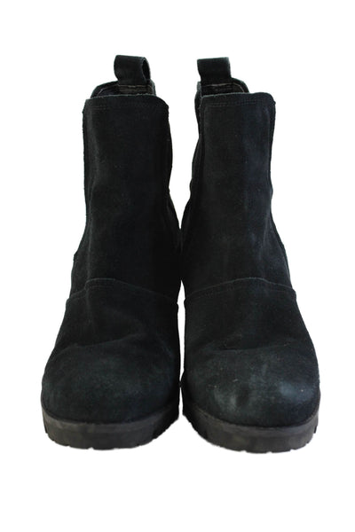 Ugg Womens Slip On Block Heel Round Toe Booties Black Suede Size 10